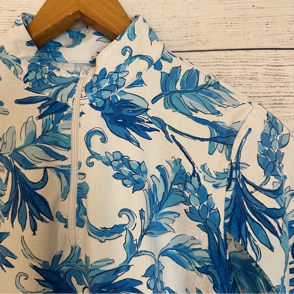 ICIKULS Blue Birds of Paradise Long Sleeve Mock Golf Shirt. - Picture 3 of 6